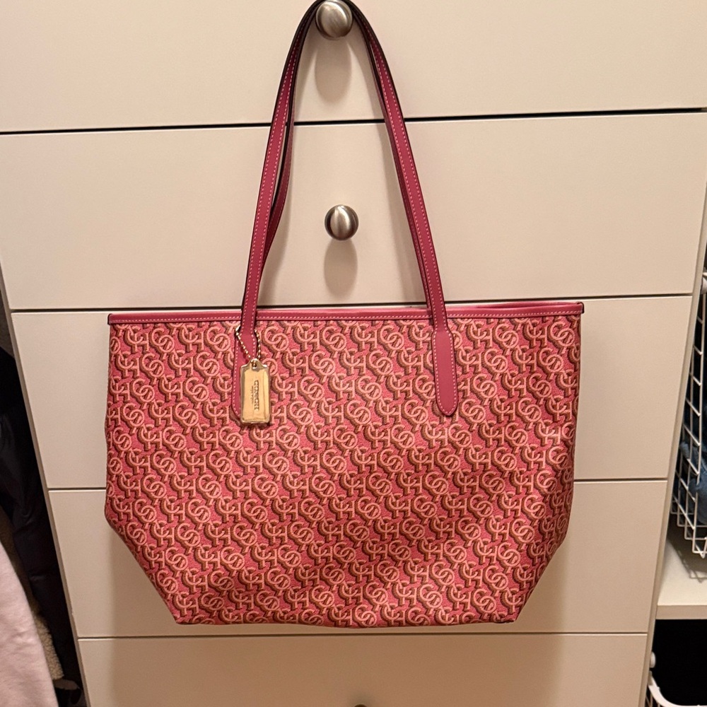 Coach Red Patterned Tote Bag